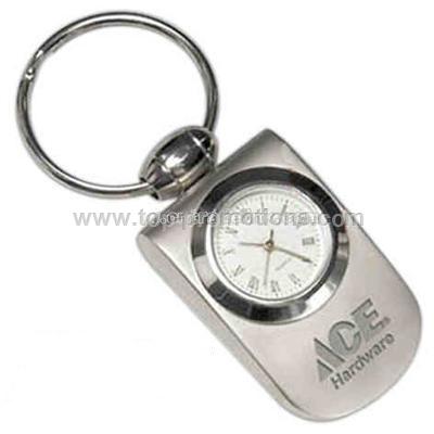 Polished bezel analog clock keychain in matte silv Polished bezel analog clock keychain in matte silv