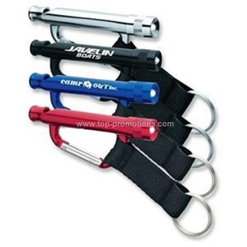 Carabiner with whistle and light Carabiner with whistle and light