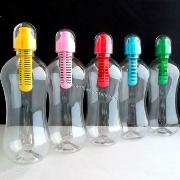bpa free plastic filter water bottle with carabiner,bobble filter bottle,550ml Purified water plastic bottle
