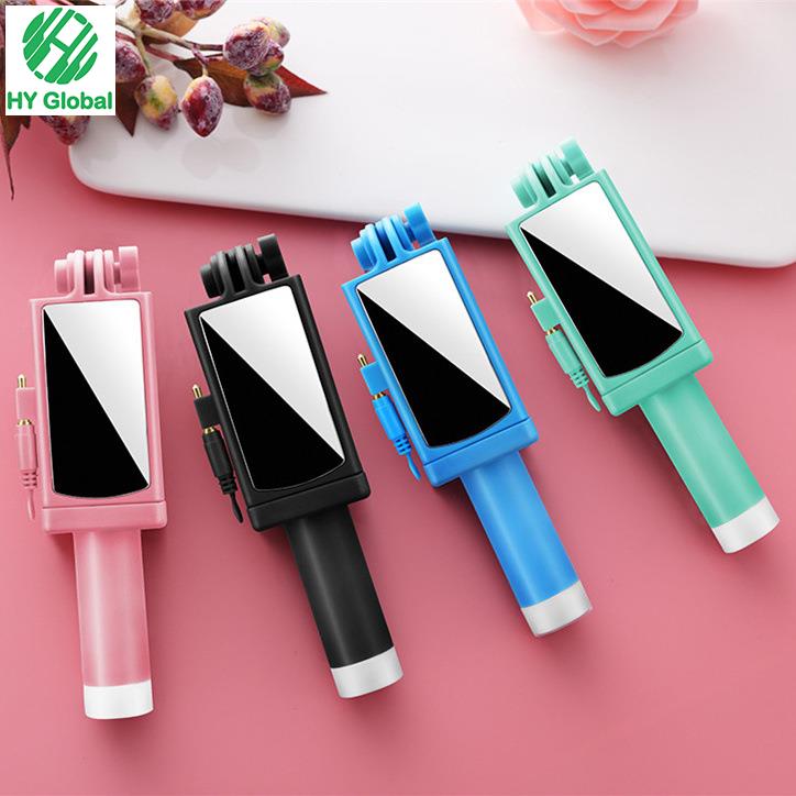 Mini Folding Monopod Wired Selfie Stick with Rearview Mirror Mini Folding Monopod Wired Selfie Stick with Rearview Mirror