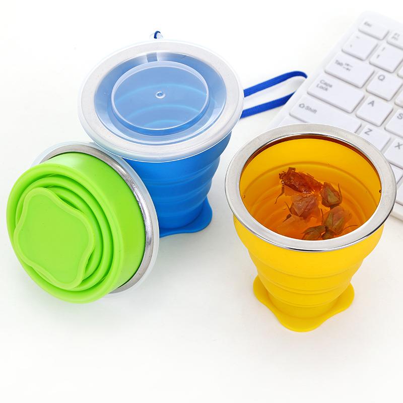 New style Easy taking drinking silicone foldable cup with cover New style Easy taking drinking silicone foldable cup with cover