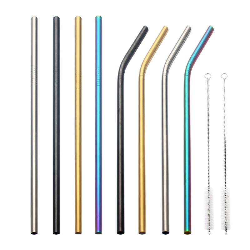 Stainless Steel 304 Colorful Bent Straight Straw With Cleaning Brush Stainless Steel 304 Colorful Bent Straight Straw With Cleaning Brush