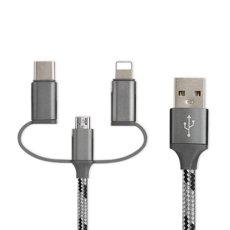 Portable Nylon Braided 3 in 1 8 Pin Micro USB Sync Data Charging Cable Charger Cord Portable Nylon Braided 3 in 1 8 Pin Micro USB Sync Data Charging Cable Charger Cord