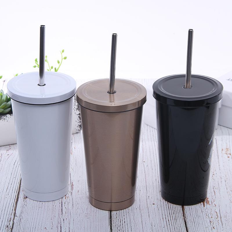 Drinkware BPA free16oz stainless steel vacuum tumbler mug cup with metal straw Drinkware BPA free16oz stainless steel vacuum tumbler mug cup with metal straw