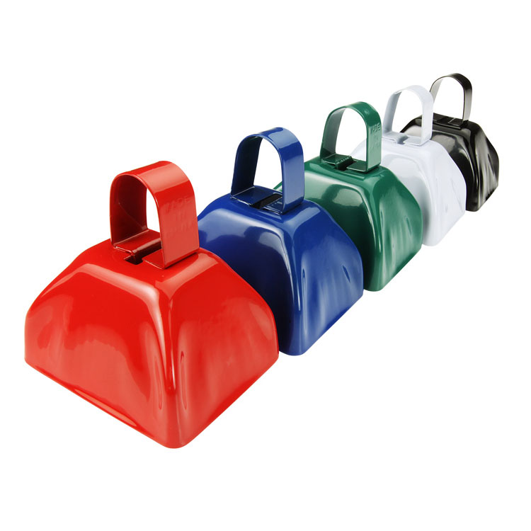 Colorful metal noisemaker cowbells with handle for promotion Colorful metal noisemaker cowbells with handle for promotion