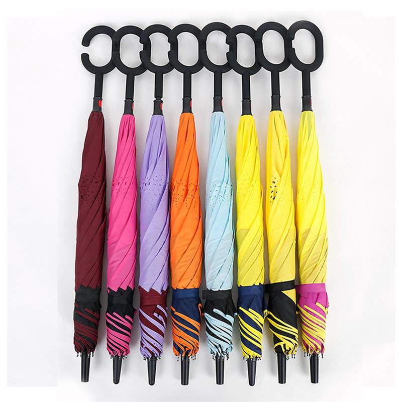 Customize Logo Double Layer Inside Out C Shape Handle Reverse Umbrella Customize Logo Double Layer Inside Out C Shape Handle Reverse Umbrella