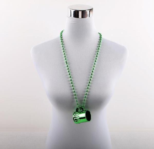 Irish Festival St Patricks Day Item Attached Shot Glass Plastic Beaded Necklace Irish Festival St Patricks Day Item Attached Shot Glass Plastic Beaded Necklace