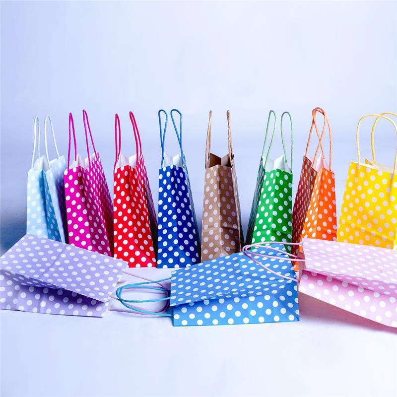 Custom Logo Colorful Tote Polka Dot Food Kraft Gift Paper Bags With Handle Custom Logo Colorful Tote Polka Dot Food Kraft Gift Paper Bags With Handle