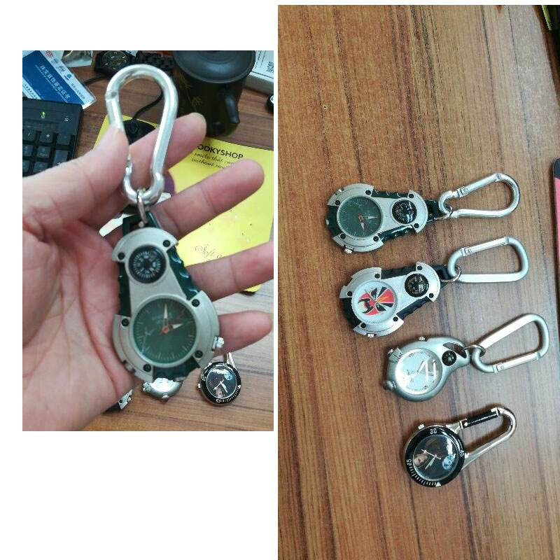 alloy watch factory wholesale carabiner clip hanging compass multifunction watch with small bulb alloy watch factory wholesale carabiner clip hanging compass multifunction watch with small bulb