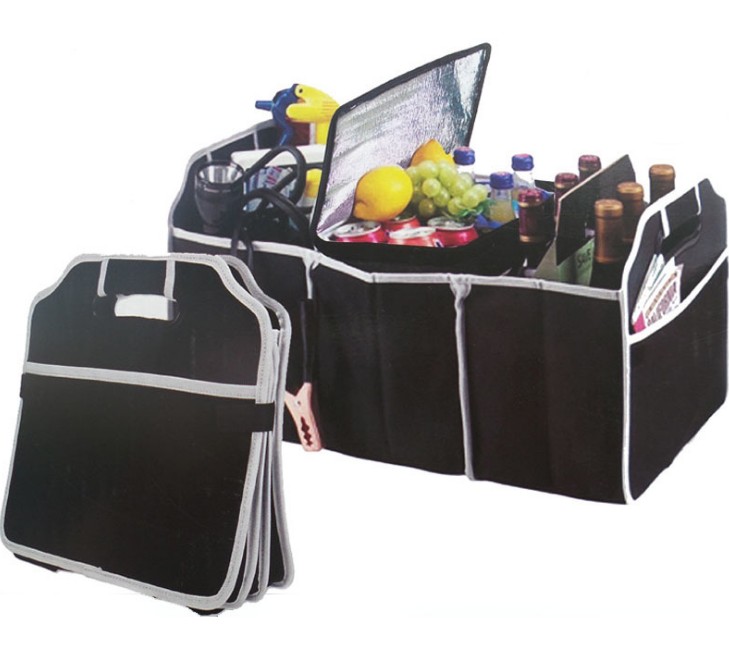 Collapsible trunk organizer with a zippered cooler Collapsible trunk organizer with a zippered cooler