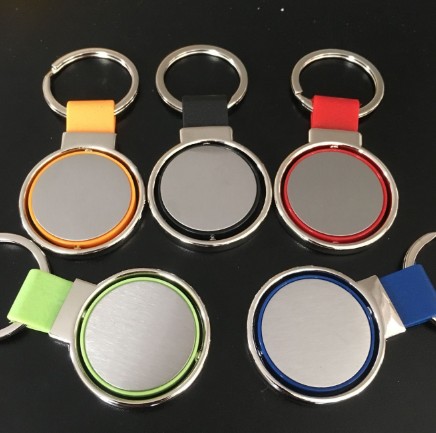 PU leather key chain metal can be rotated key chain with laser logo key chain