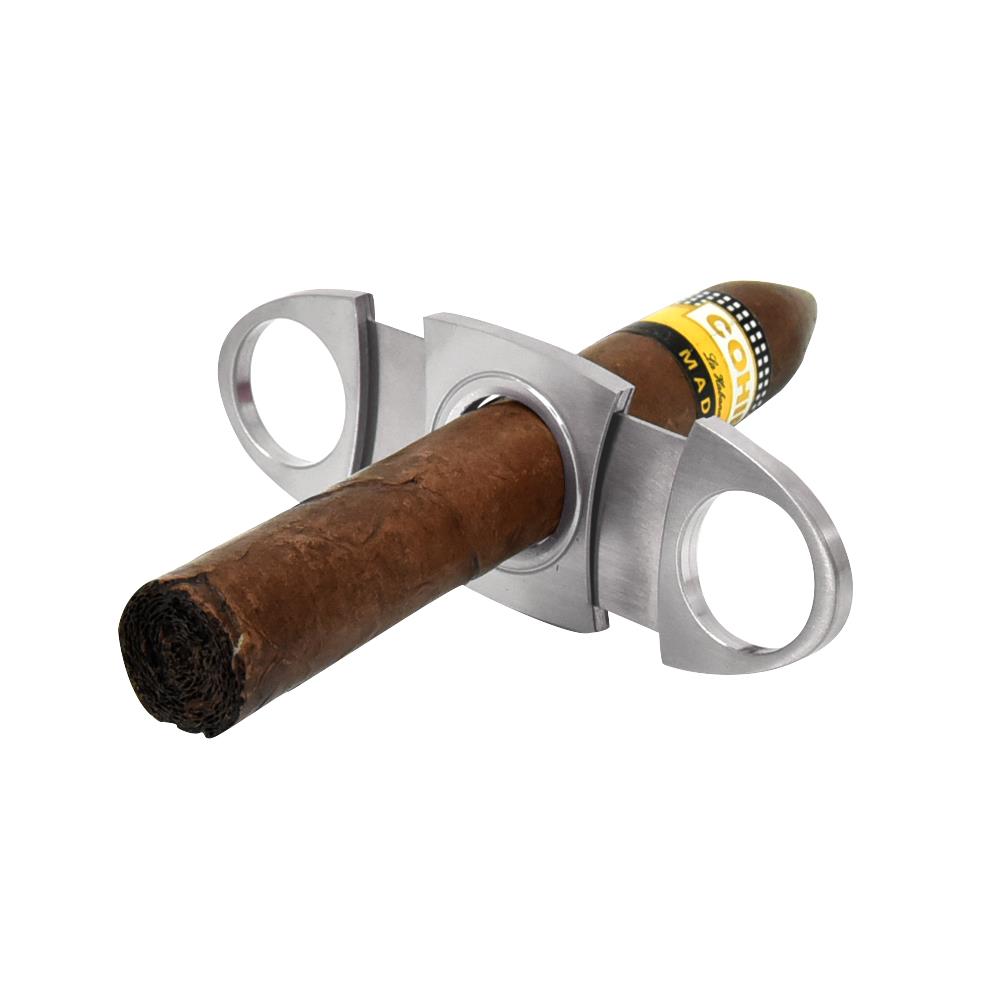 Cigar Cutter Stainless Steel Guillotine Double Cut Blade in Black Gift Pouch Cigar Cutter Stainless Steel Guillotine Double Cut Blade in Black Gift Pouch